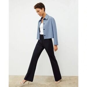 MM Lafleur Nicky Jacket Blue Virgin Wool Blend Cropped Tailored Size L Large